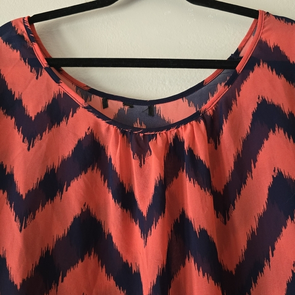 Orange Navy Blue Loose Fit Sheer Blouse Shortsleeve Puffy Sleeve Top Size 3X - Picture 9 of 10